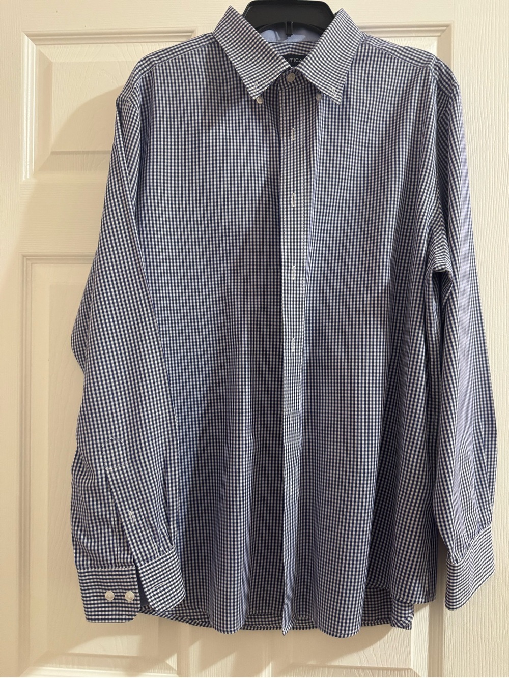 Nautica Navy and White Micro-Check Dress Shirt